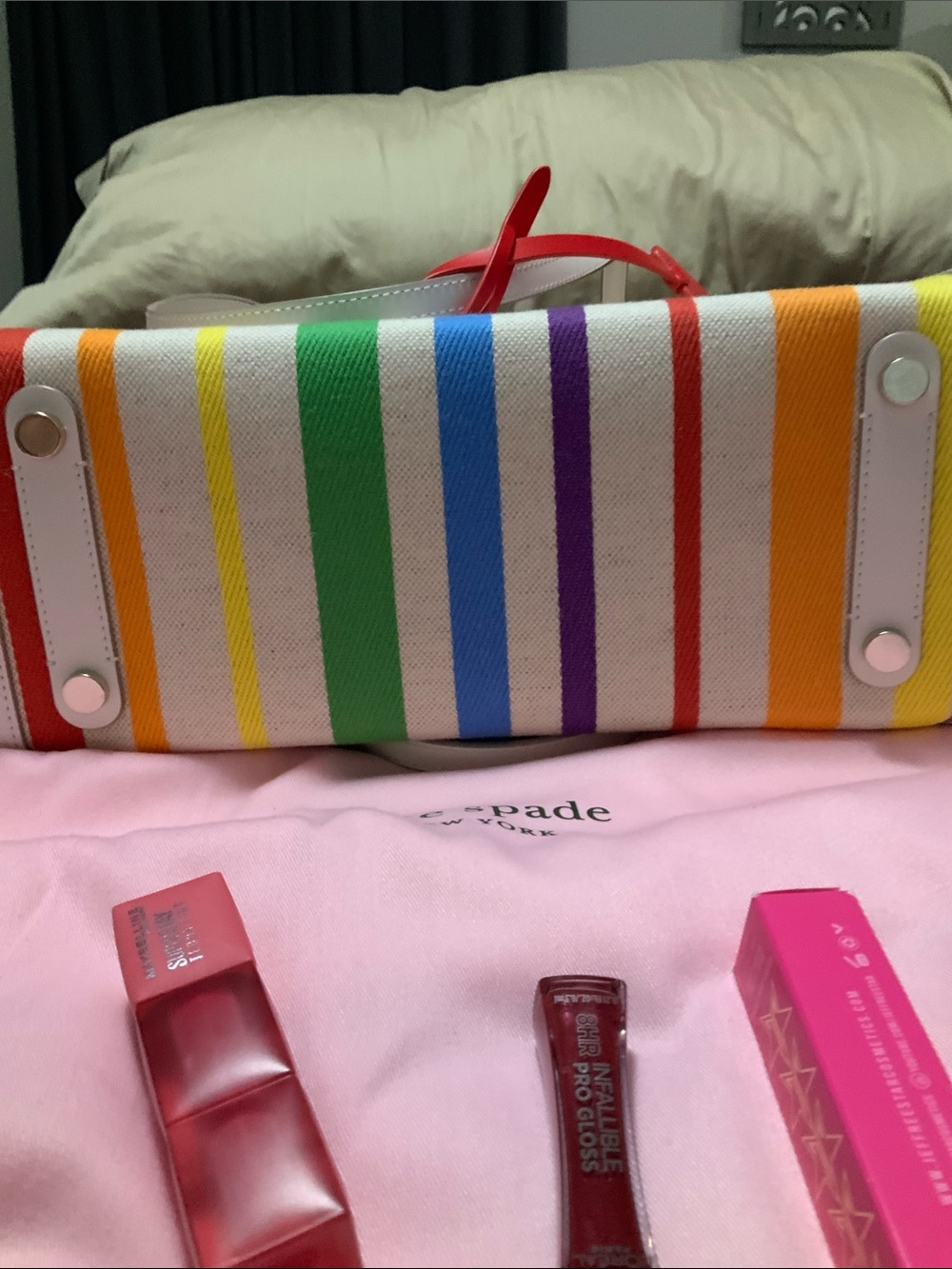 kate spade Multicolor Stripe White Tote with Heart Charm - Picture 4 of 11